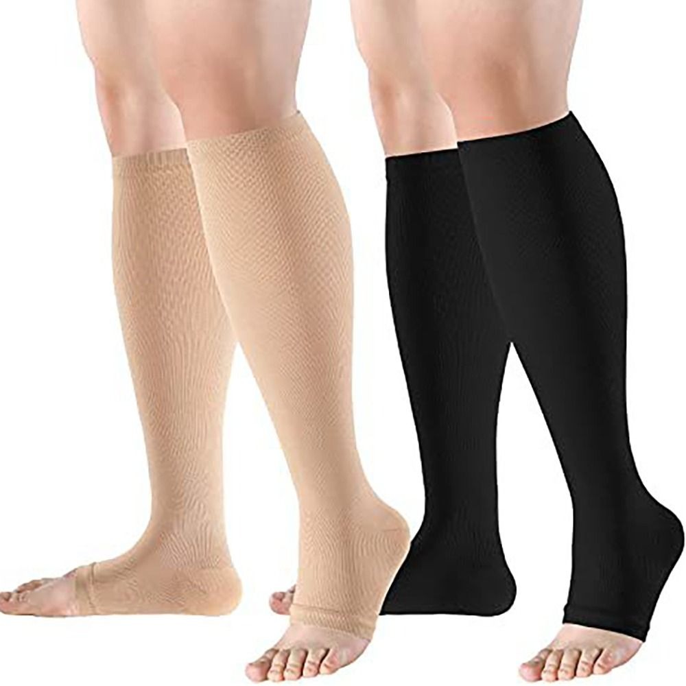 Compression Sock Medical - ถุงเท้ายาวถึงเข่าสำหรับผู้หญิงและผู้ชายถุงเท้ากันกระแทกกีฬาเปิดนิ้วเท้าสำหรับผู้หญิงและผู้ชายสีดำถุงเท้ากันกระแทกทางการแพทย์